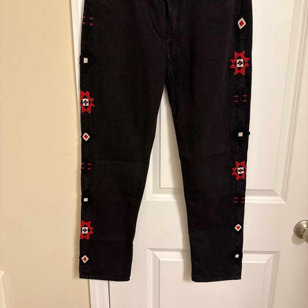 Ralph Lauren Black Jeans with Red Embroidery